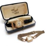 9ct gold round watch + Century ladies watch in Collard, Axminster box - for spares / repairs -