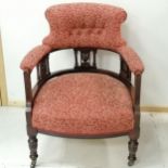 Antique mahogany framed parlour chair with burgundy upholstery. Condition reportIn good used