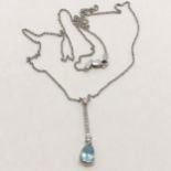 18ct marked gold pear shaped aquamarine & diamond (11) set pendant / necklace - drop 2.5cm & chain