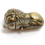 Novelty antique vesta/match safe recumbent lion. Brass 4.5cm long