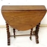 Small mahogany Sutherland table with bobbin turned legs. 49cm high x 55cm wide x 14cm deep, open