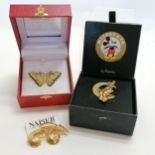 3 Napier brooches, 1 Mickey & Co. & a butterfly, both in original boxes the other on it's original
