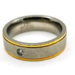 Akzent steel ring with gold detail & white stone - size N½