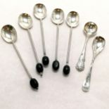 5 silver coffee bean spoons + 2 silver condiment spoons - total weight 36g