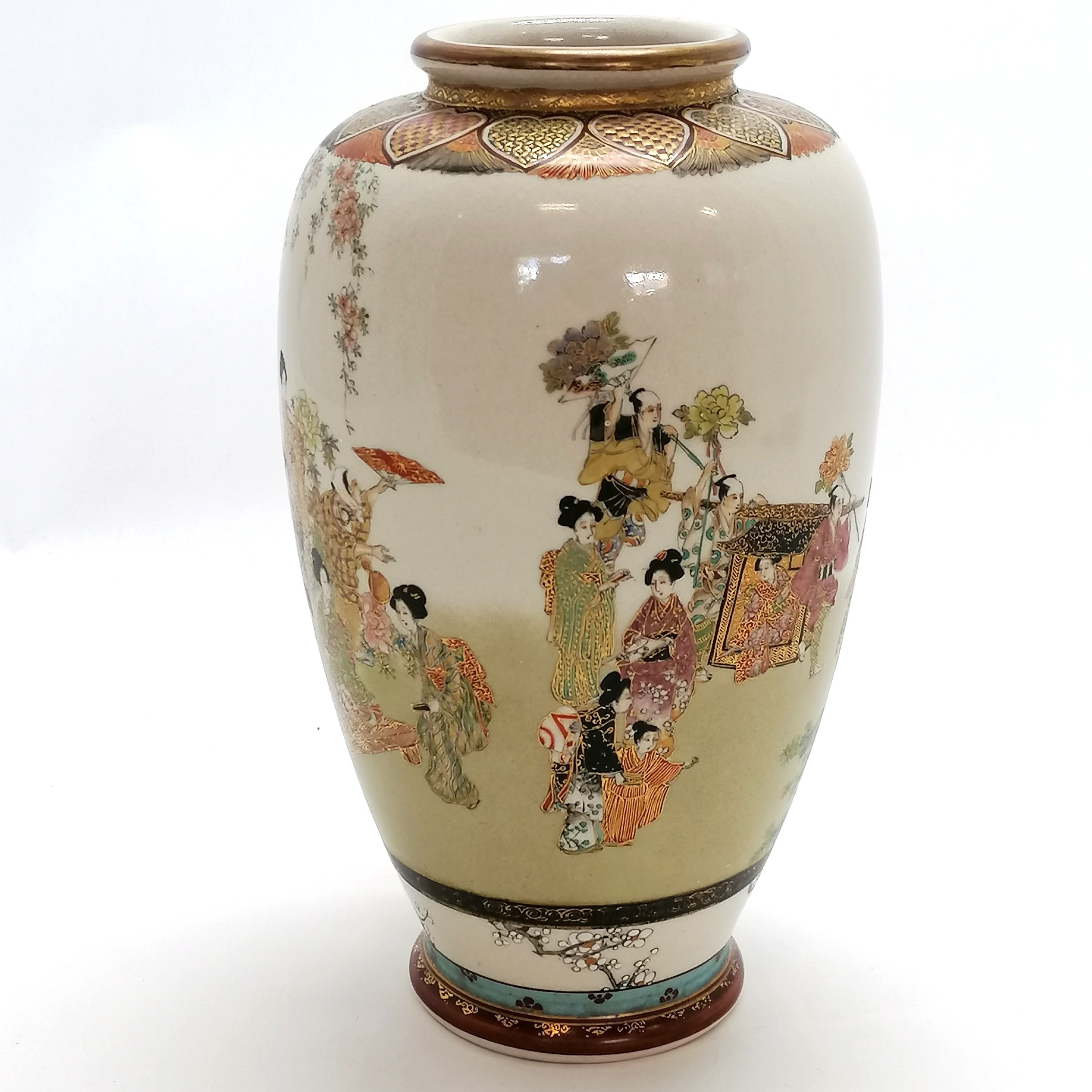 Oriental Antique Japanese satsuma hand decorated vase with character marks to base - 22cm high - Image 2 of 6