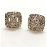 9ct hallmarked white gold pair of diamond set earrings - 1.8g total weight & total diamond carat