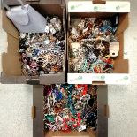 3 boxes of costume jewellery inc necklaces, bangles, lilac handbag jewellery box etc - SOLD ON