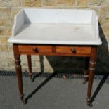 Antique mahogany wash stand with white marble top. 89cm high x 77cm wide x 49cm deep Condition