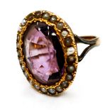 Unmarked gold amethyst & pearl ring - size P & 6.5g total weight Condition reportHas wear to the