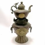 19th century sino-tibetan / chinese kettle on brazier stand with dragon handle detail to pot -
