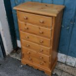 Tall pine 6 drawer chest of drawers. 89cm high x 49cm wide x 29cm deep