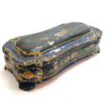 Continental hand painted carved wooden box 31cm long x 17cm wide x 9cm high