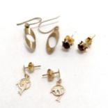 2 pairs of 9ct gold earrings (1.1g) t/w 14ct gold stone set earrings (0.4g) - SOLD ON BEHALF OF