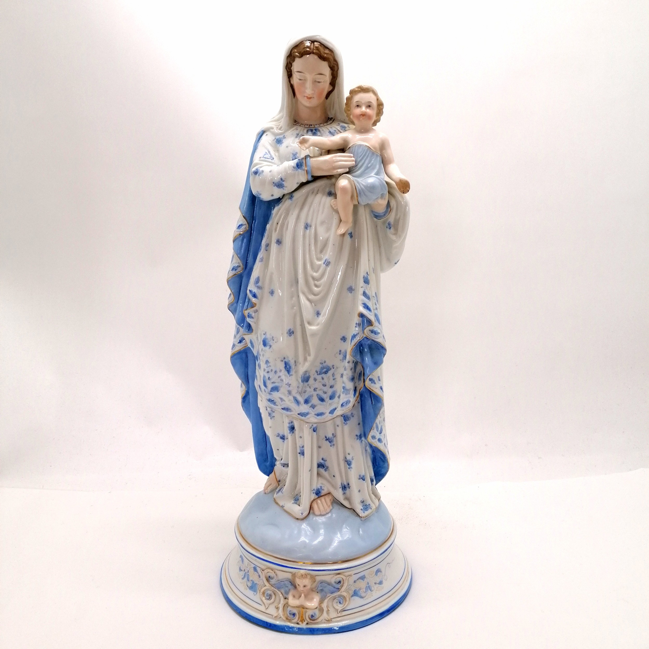 Continental large Madonna and child hand painted figurine - 51cm high Condition reportRestoration to