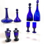 Antique Bristol Blue pair sweetmeat lidded pots, 4 decanters and pair of goblets Condition report1