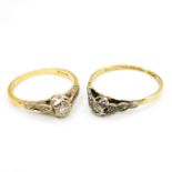 2 x 18ct gold & platinum diamond rings - size M & Q½ & 4.3g total weight