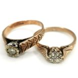 2 x 9ct hallmarked gold diamond set rings - size N½ & O ~ 6.2g total weight
