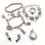 Links of London silver jewellery (3 bracelets inc charm bracelet, 1 ring, 'pill box' pendant, 2