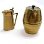 Antique novelty vesta/match safe brass lidded jug 5cm high and brass barrel with go-to-bed inscribed