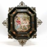C1880 framed Capodimonte porcelain relief panel of Adam & Eve with winged cherub mounts and inset