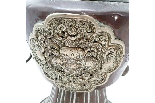 19th century sino-tibetan / chinese kettle on brazier stand with dragon handle detail to pot - - Image 4 of 10