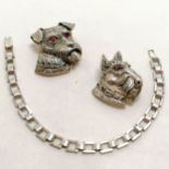 2 silver dog brooches set with stones t/w silver bracelet (catch broken) - total weight 26.2g