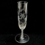 Antique double air twist champagne/wine glass with engraved decoration to the flute - 20cm high