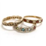 3 x 9ct gold rings - white stone set eternity ring size O & 2 x stone set rings (both size N) ~ 6.4g