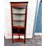 Antique glazed mahogany corner cabinet on stand with key. 165cm high x 61cm wide Condition