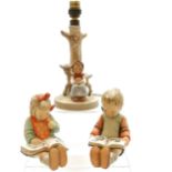 Hummel lamp base (small chip to ear) - 24cm high t/w pair of Hummel children bookends (#14A & 14B) -