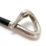 Continental ladies silver topped ebonised walking cane with swan neck handle - 86cm long Condition