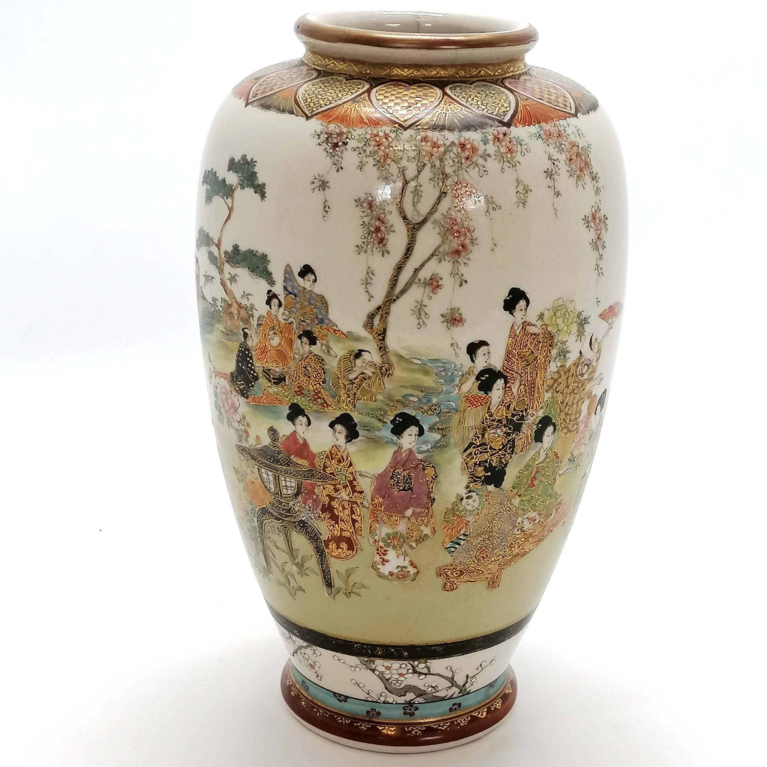 Oriental Antique Japanese satsuma hand decorated vase with character marks to base - 22cm high