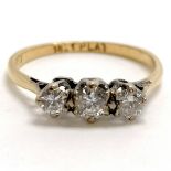 18ct & platinum marked 3 stone diamond ring - size L½ & 1.5g total weight