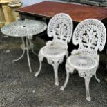 Aluminium garden table and 2 chairs Condition reportSome paint loss