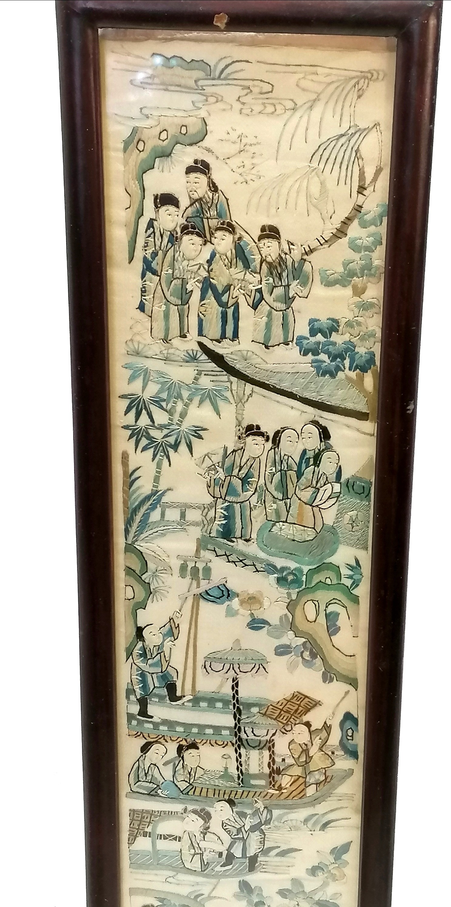 Antique Chinese hand embroidered panel in an original lacquer frame - 51cm x 11.5cm Condition - Image 3 of 4
