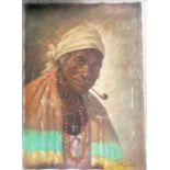 Original signed oil on canvas painting of a South American woman smoking a pipe dated Sao Paulo 1972