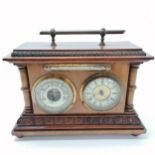 Antique mantle walnut cased display combination clock / barometer / thermometer