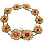 Antique gilt metal theatrical collar with red cabochon detail - largest panel 6cm x 6cm - SOLD ON