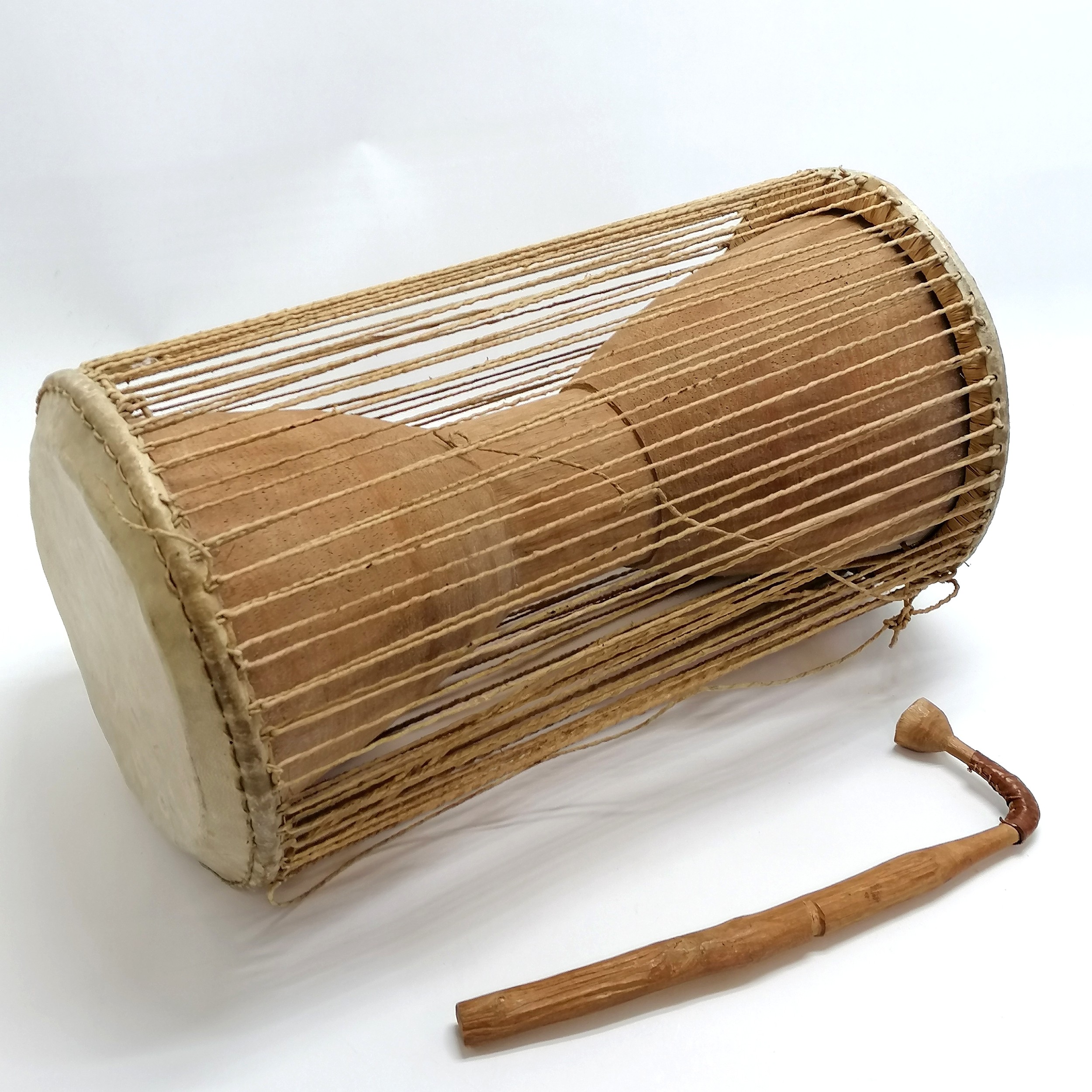 African original talking drum with original drumstick / beater - 42cm high & 21cm diameter - Image 2 of 2