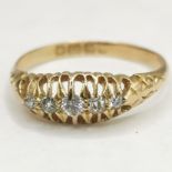 Antique 18ct hallmarked gold 5 stone diamond ring in an antique box - size O & 2.3g total weight ~