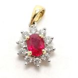 18ct hallmarked gold ruby & diamond (10) pendant - 1g total weight