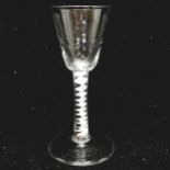 C1750 Georgian air twist stemmed cordial glass with dimpled detail to the bowl. 17cm high 8cm