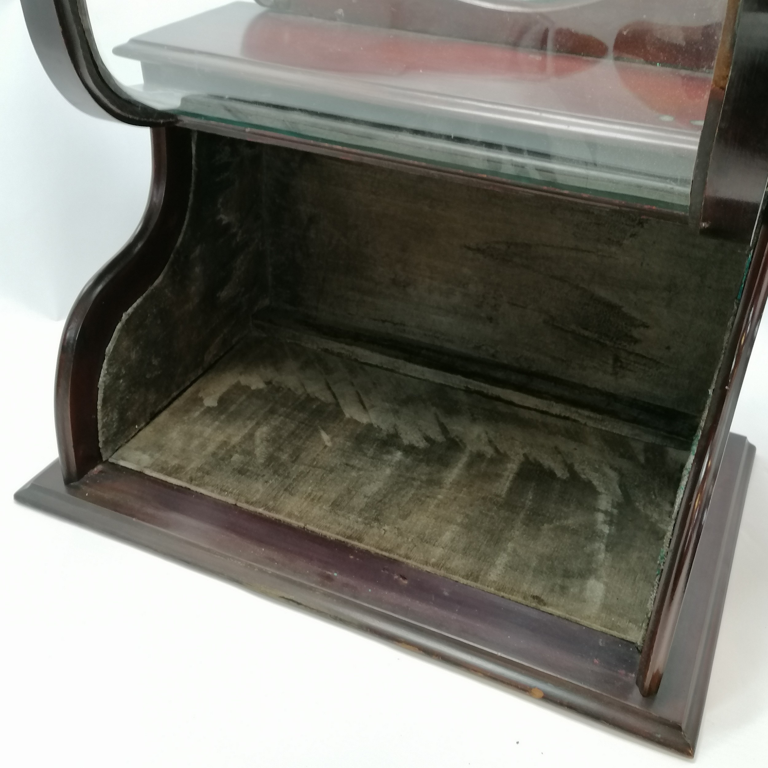 Victorian piano front shop display unit with glazed door & velvet interior & kidney shaped - Image 2 of 3