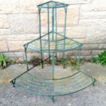3 tier blue painted metal corner pot stand- 75cm high x 61cm deep x 85cm wide. Condition reportIn