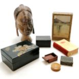 Chinoiserie decorated box (14.5cm x 10cm x 6.5cm) t/w common prayer book & 4 boxes & a tribal head