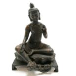 Burmese bronze Buddha seated on a lotus leaf with gilded detail - 26cm high & 18cm x 14cm