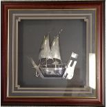 925 Sterling hallmarked half model of a boat framed. 46cm x 45cm Condition reportIn good condition