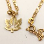 9ct Italian hallmarked gold 50cm chain with 18KTAJ maple leaf pendant ~ total weight 6.2g (pendant=