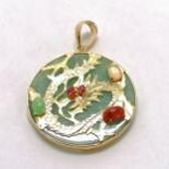 14ct hallmarked gold pendant with a jade panel & dragon decoration to front set with gemstones - 2.