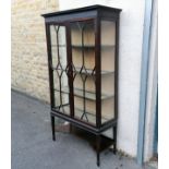 Edwardian 2 door mahogany glazed cabinet with blind carved Chippendale style frieze. 179cm high x